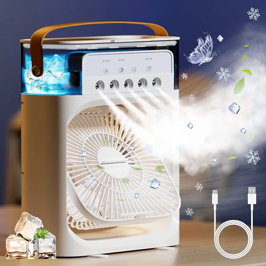 Miniventilador Portátil 3 en 1 con Humidificador y Luces LED